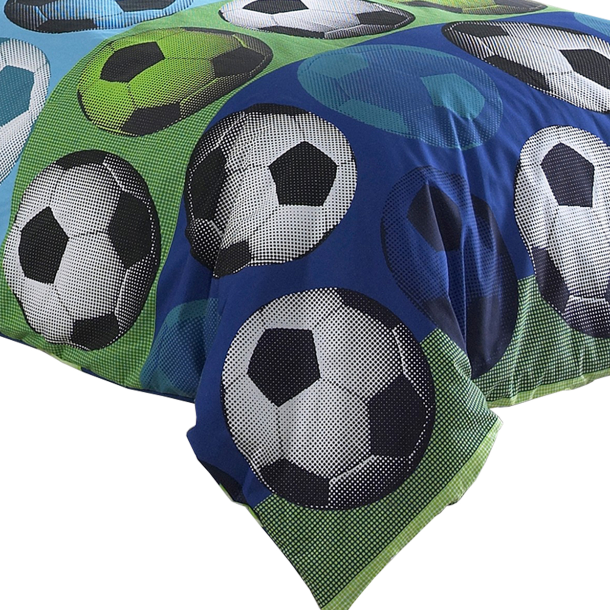 4 Piece Full Size Comforter Set With Soccer Theme, Multicolor- Saltoro Sherpi