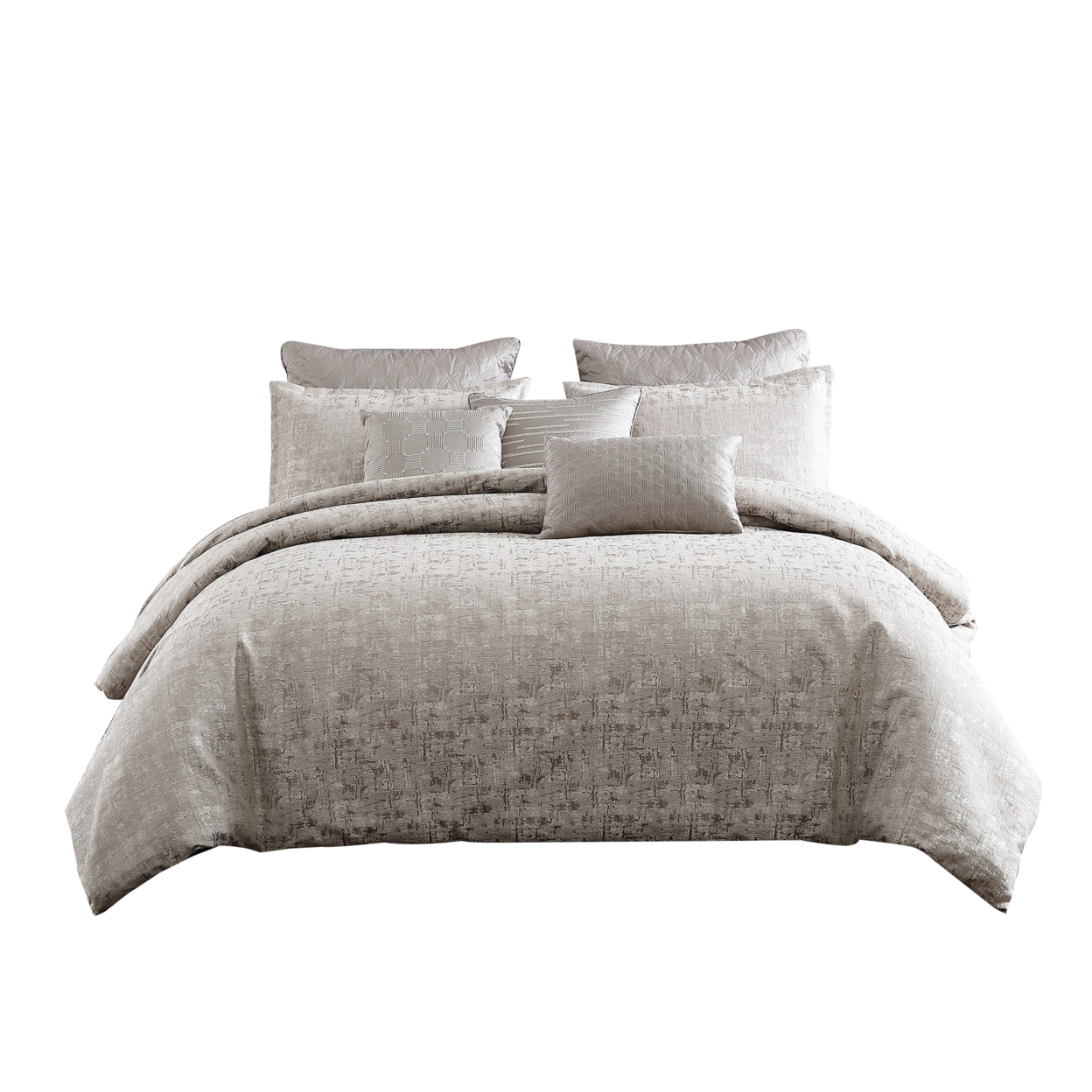 10 Piece King Polyester Comforter Set With Jacquard Print, Gray- Saltoro Sherpi