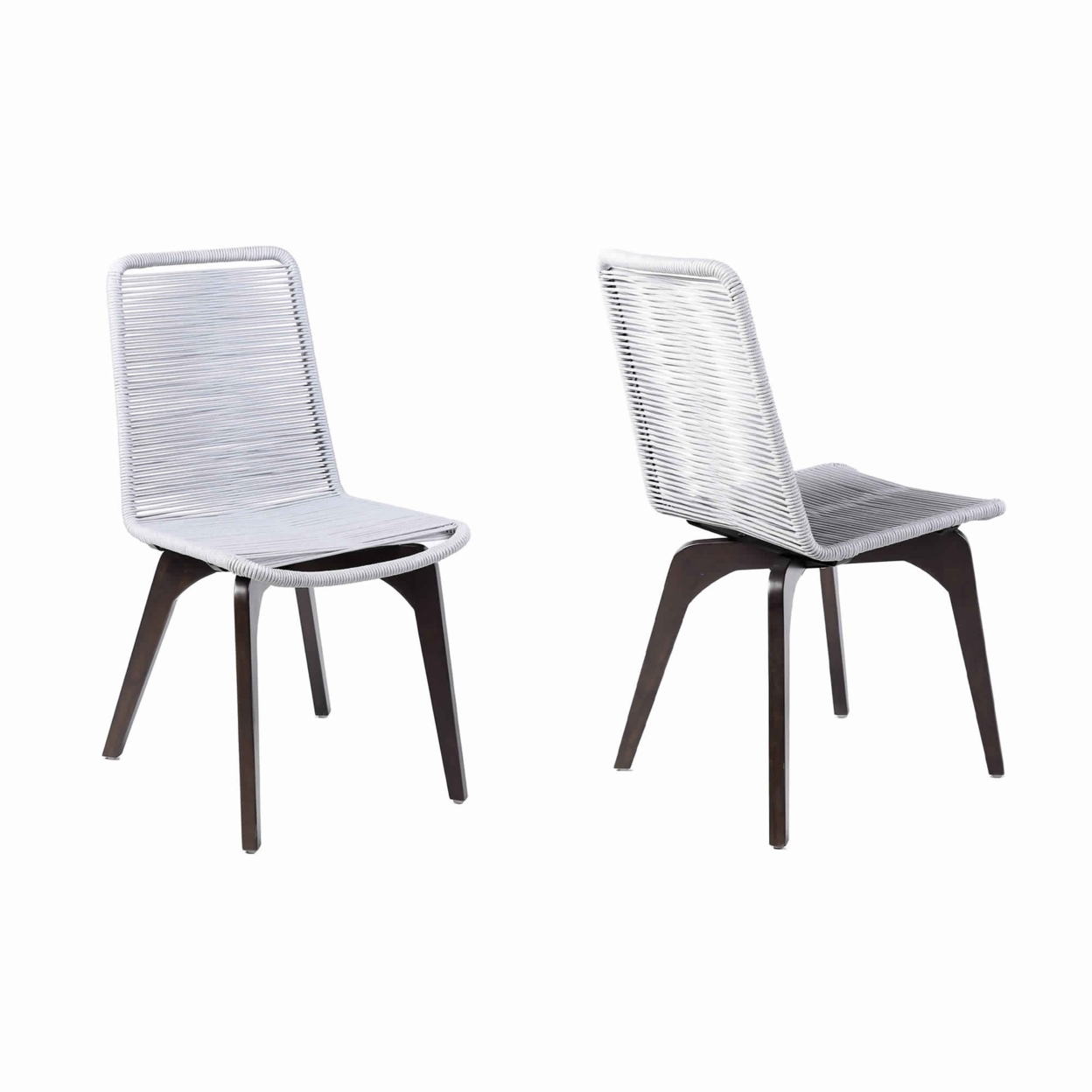 Wooden Outdoor Dining Chair With Fishbone Weave, Set Of 2, Dark Brown- Saltoro Sherpi