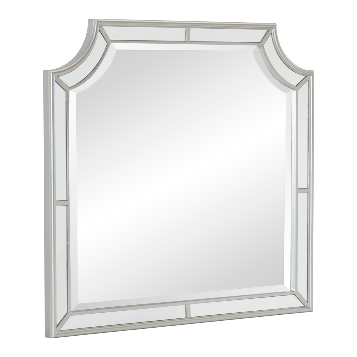 Wooden Frame Mirror With Clipped Corners And Mirror Trim, Silver- Saltoro Sherpi