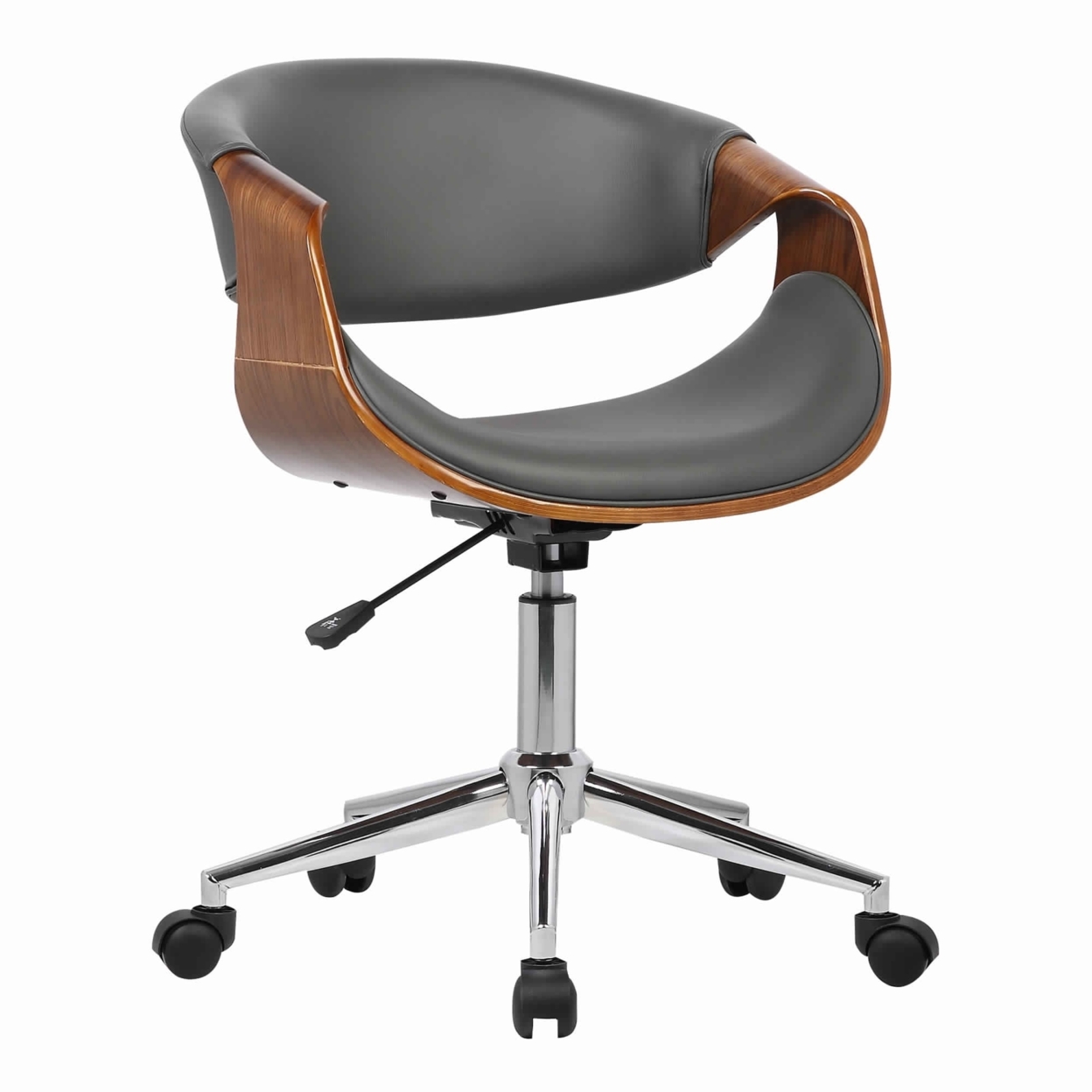 Curved Leatherette Wooden Frame Adjustable Office Chair, Brown And Gray- Saltoro Sherpi