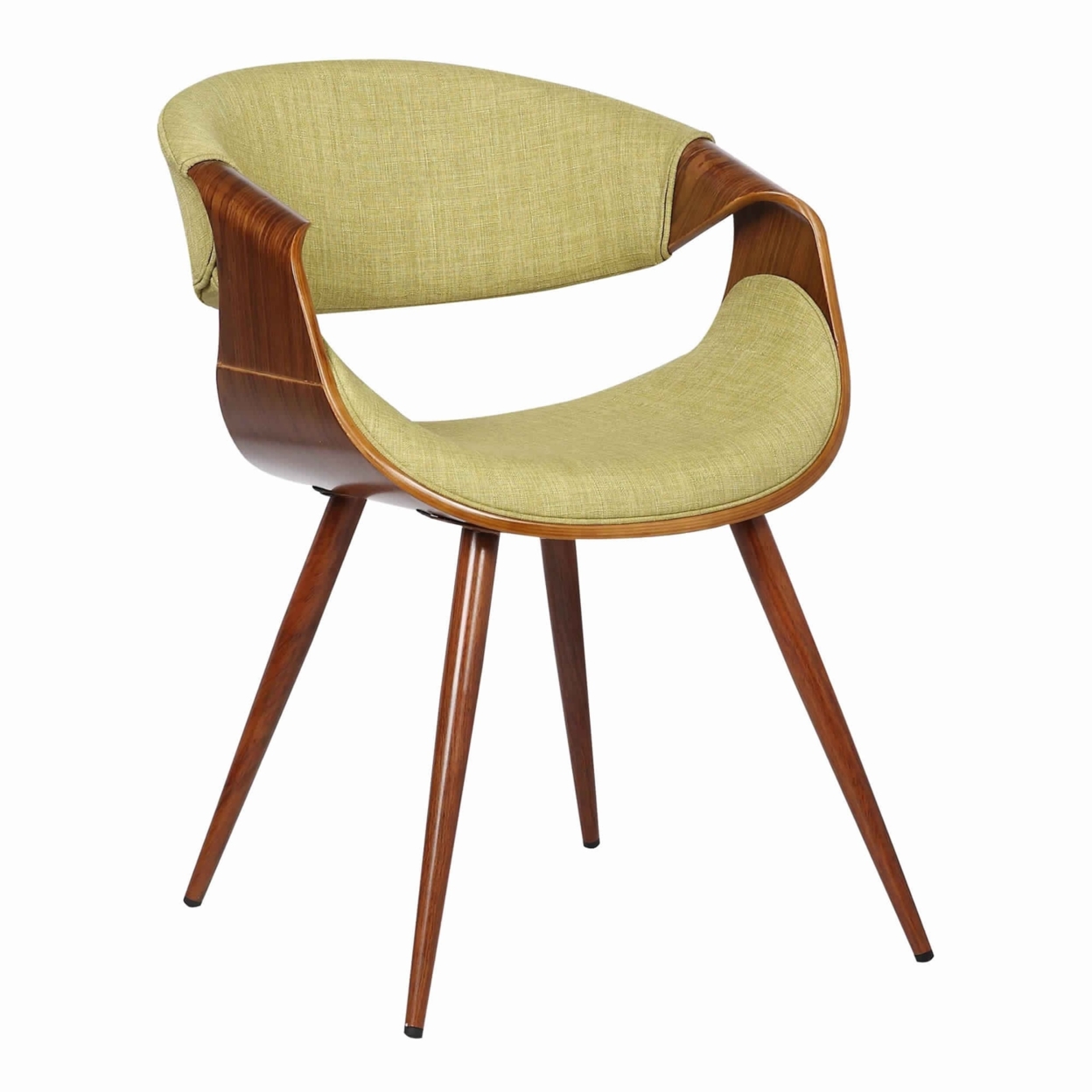 Curved Back Fabric Dining Chair With Round Tapered Legs, Brown And Green- Saltoro Sherpi