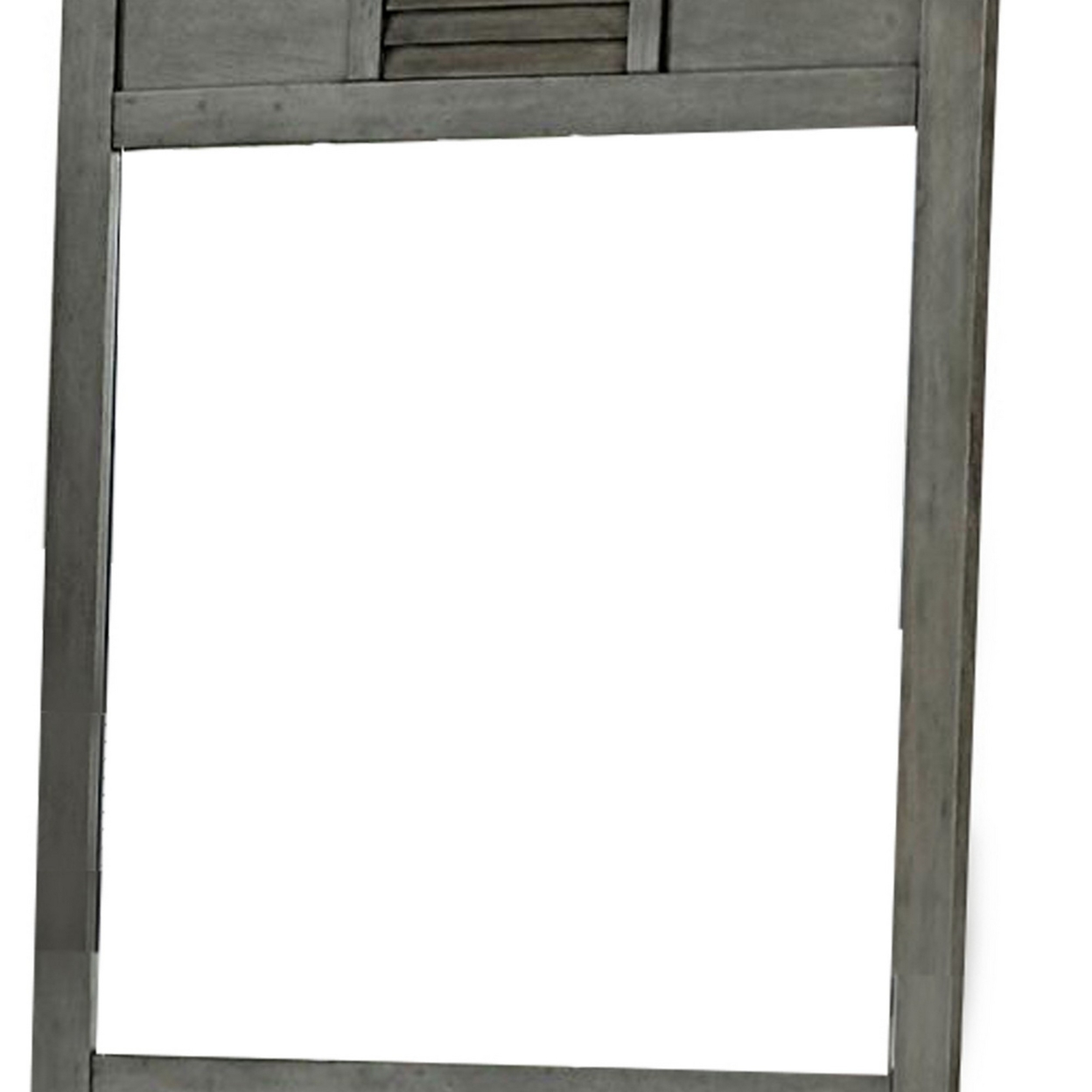 Wooden Frame Mirror With Shutter Design And Projected Top, Gray- Saltoro Sherpi