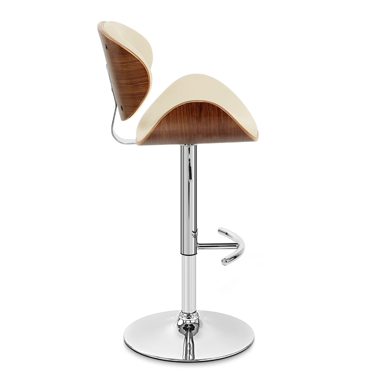 Swivel Wooden Support Faux Leather Barstool With Pedestal Base, Cream- Saltoro Sherpi