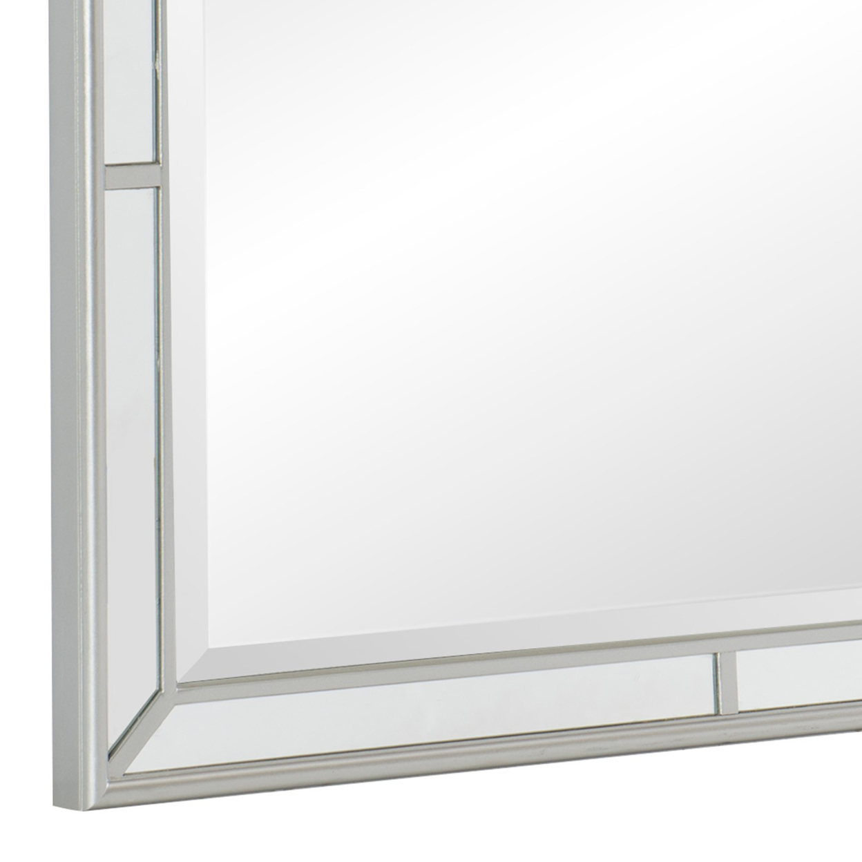 Wooden Frame Mirror With Clipped Corners And Mirror Trim, Silver- Saltoro Sherpi