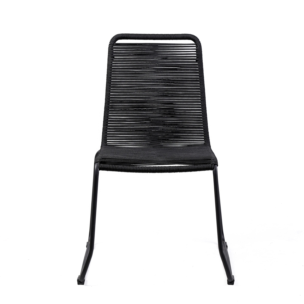 Metal Outdoor Dining Chair With Fishbone Weave, Set Of 2, Black- Saltoro Sherpi