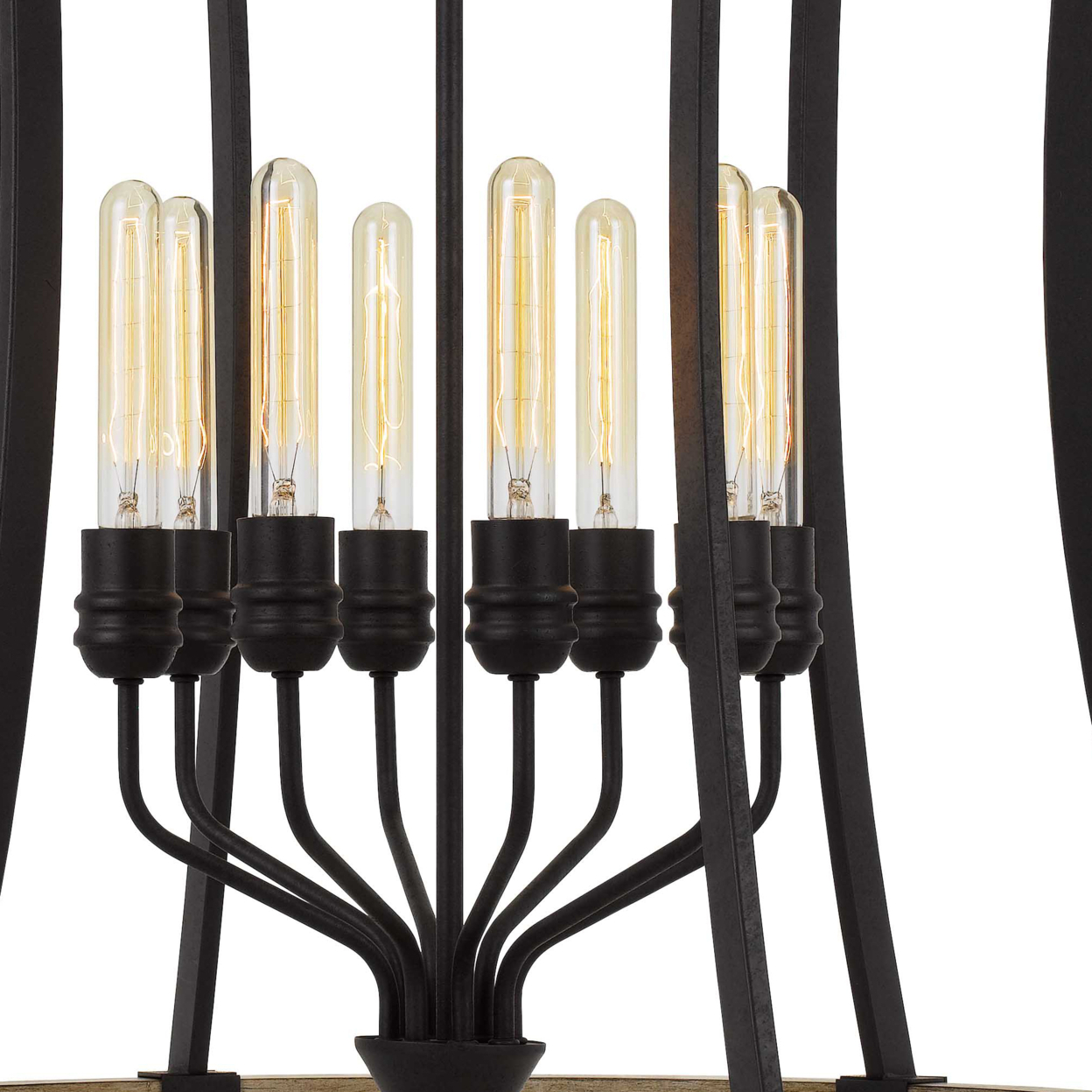 8 Bulb Chandelier With Wooden And Metal Frame, Brown And Black- Saltoro Sherpi