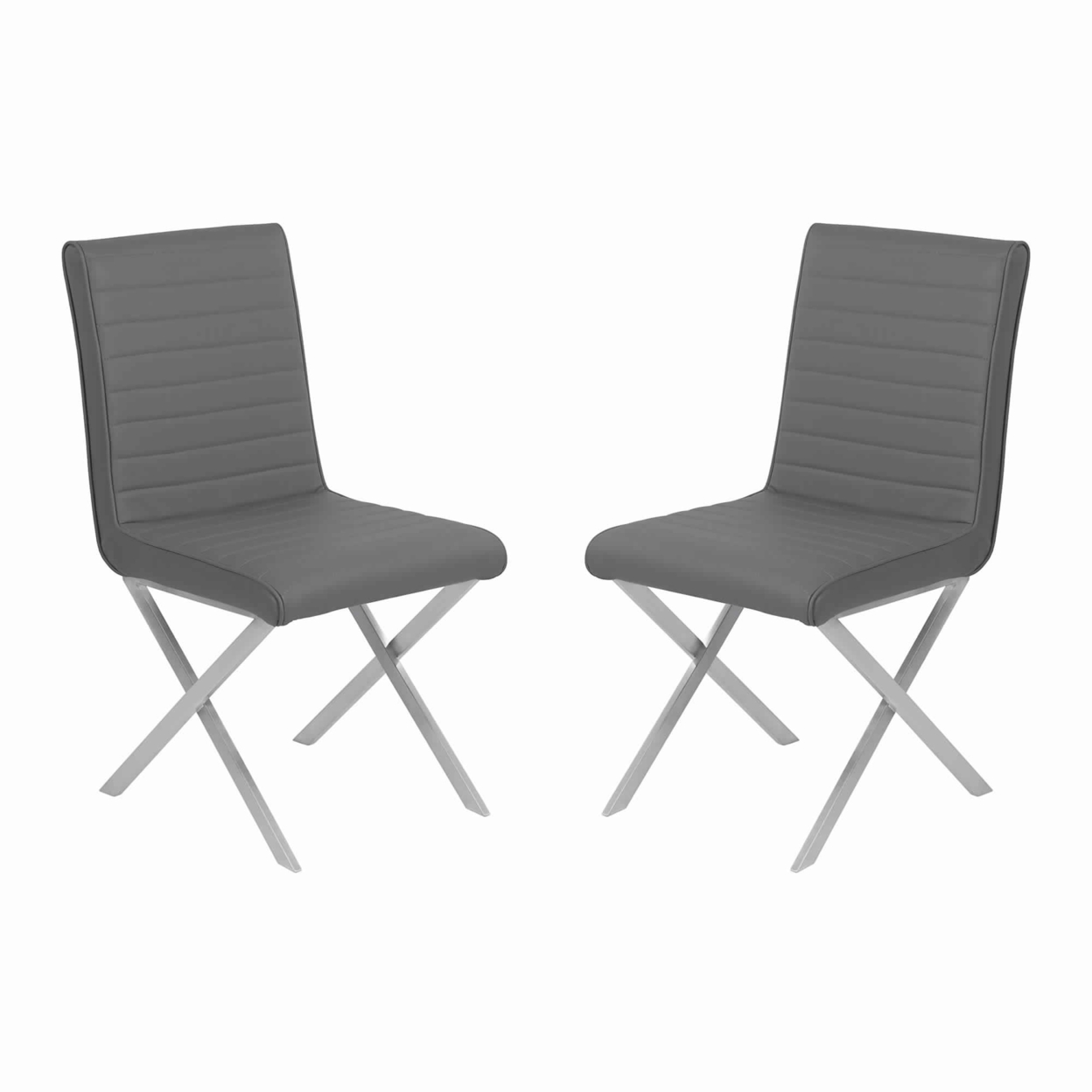 Leatherette Dining Chair With X Shaped Metal Legs, Set Of 2,Gray And Silver- Saltoro Sherpi