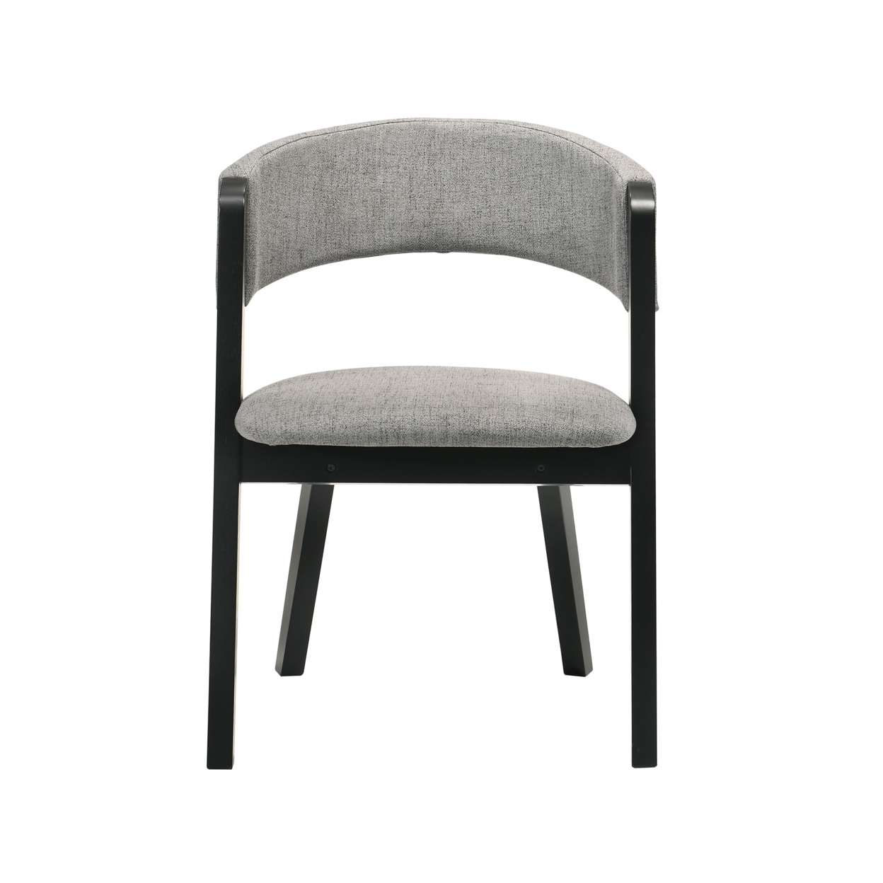 Fabric Upholstered Round Back Wood Dining Chair, Set Of 2, Black And Gray- Saltoro Sherpi