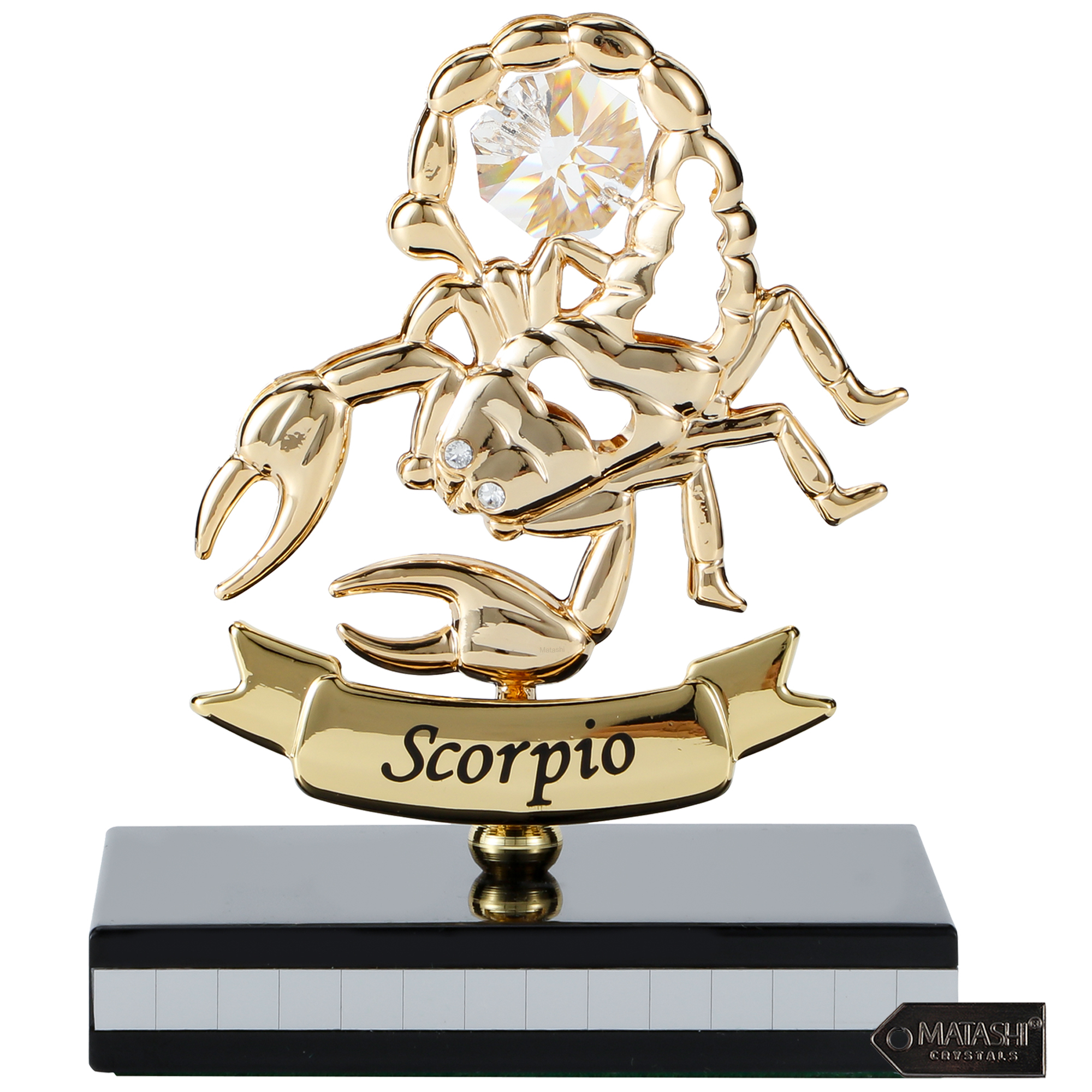 Matashi 24K Gold Plated Zodiac Astrological Sign Scorpio Figurine Statuette On Stand Studded With Matashi Crystals