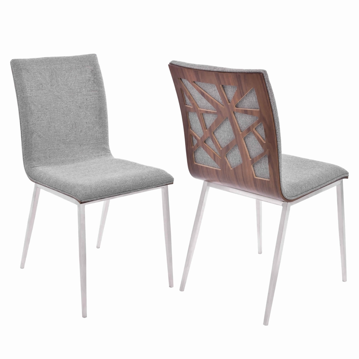 Fabric Dining Chair With Wood Back And Metal Legs, Set Of 2, Brown And Gray- Saltoro Sherpi