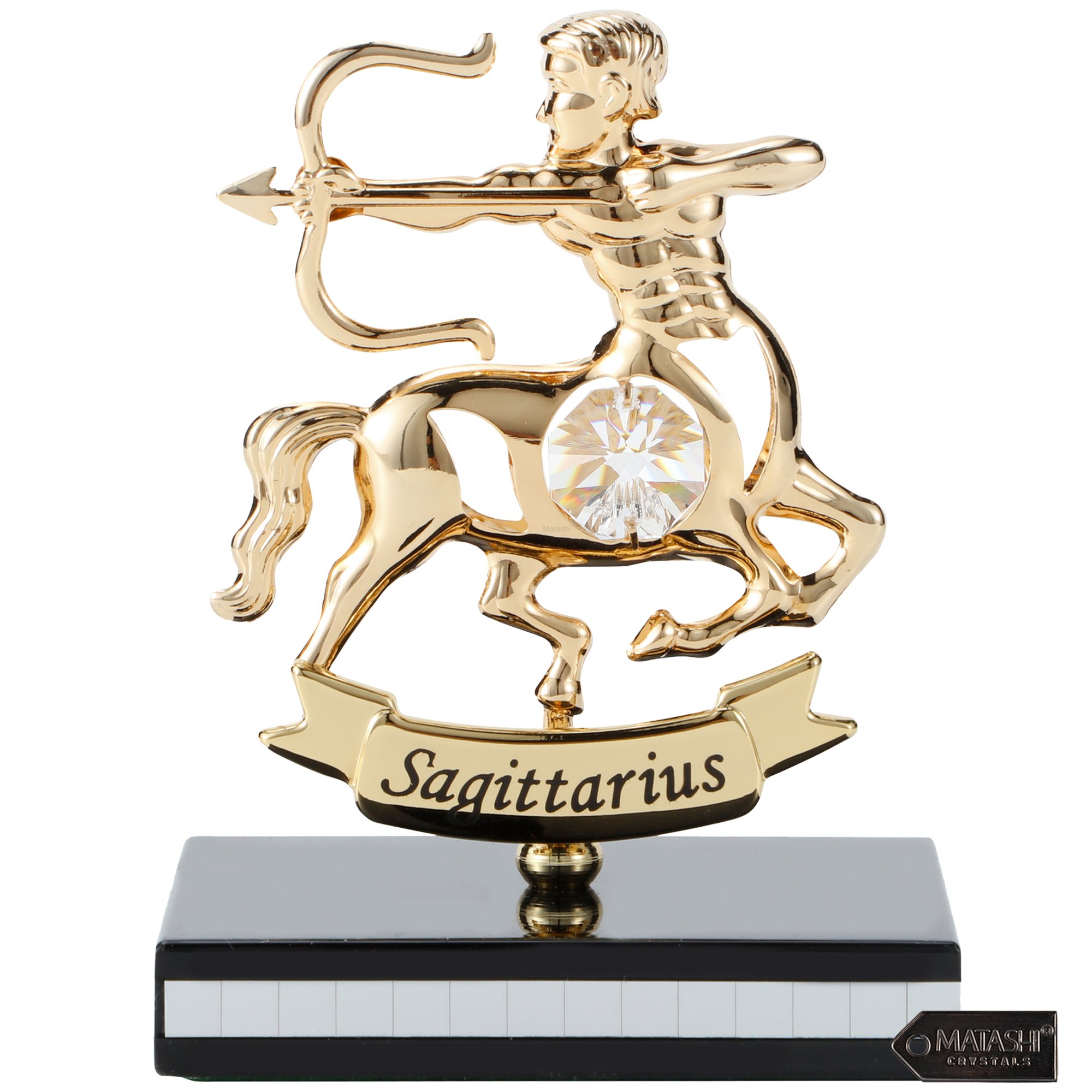 Matashi 24K Gold Plated Zodiac Astrological Sign Sagittarius Figurine Statuette On Stand Studded With Matashi Crystals