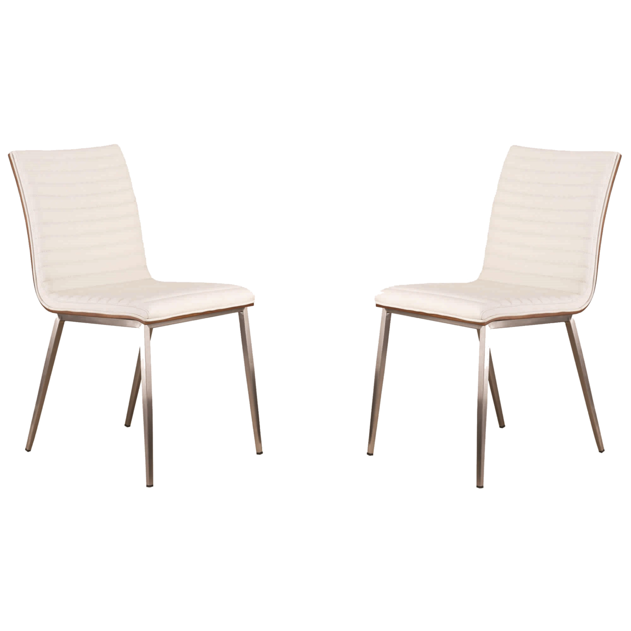 Horizontally Tufted Leatherette Dining Chair With Metal Legs,Set Of 2,White- Saltoro Sherpi