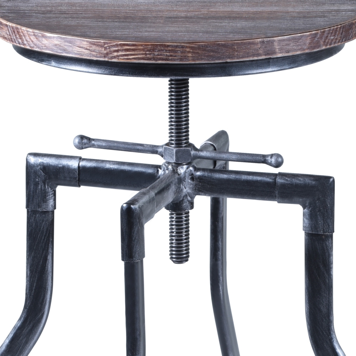Round Wood Top Adjustable Barstool With Sculpted Metal Legs, Gray- Saltoro Sherpi