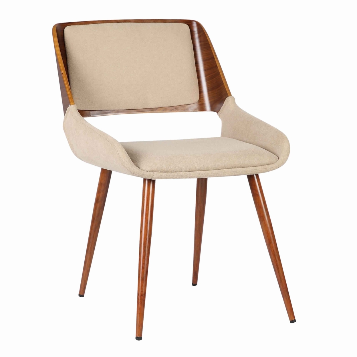 Fabric Mid Century Dining Chair With Split Padded Back, Brown- Saltoro Sherpi