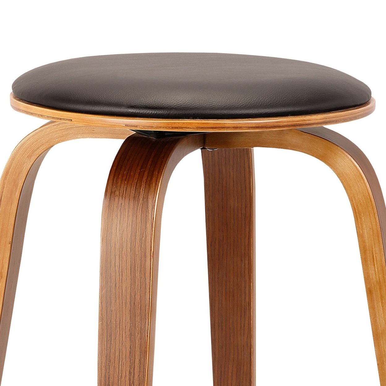 Round Leatherette Wooden Counter Stool With Flared Legs, Brown- Saltoro Sherpi