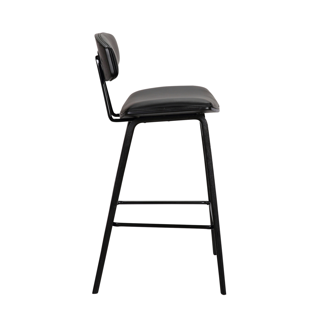 Bar Height Wooden Bar Stool With Curved Leatherette Seat, Black- Saltoro Sherpi