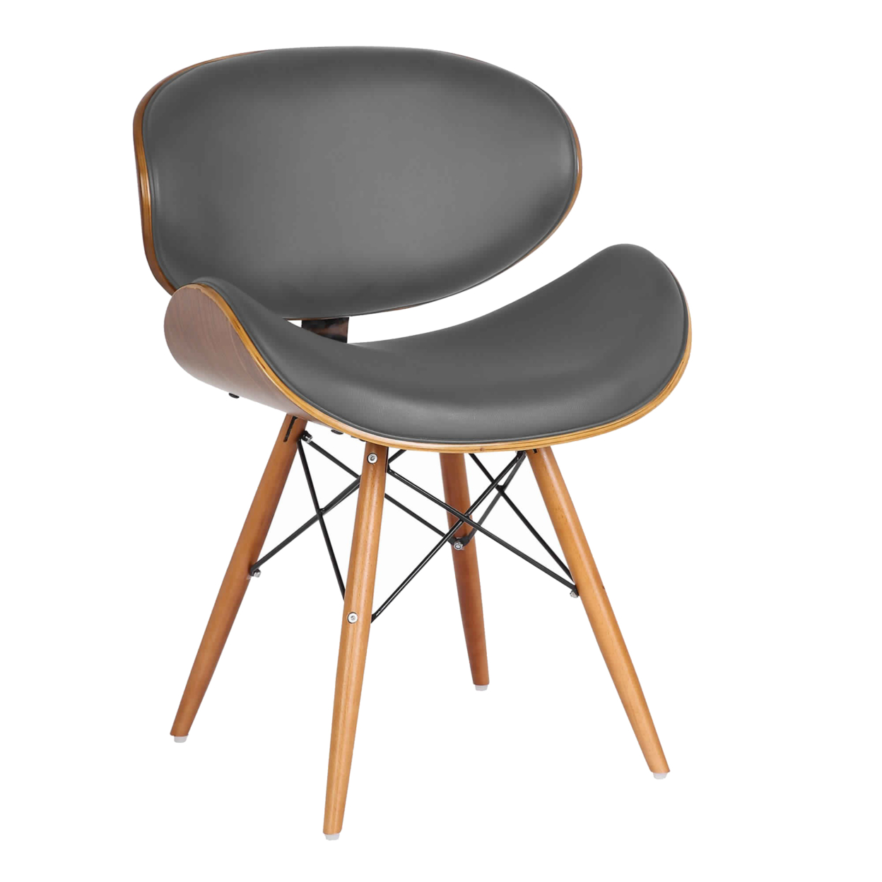 Leatherette Mid Century Curved Seat Dining Chair, Brown And Gray- Saltoro Sherpi