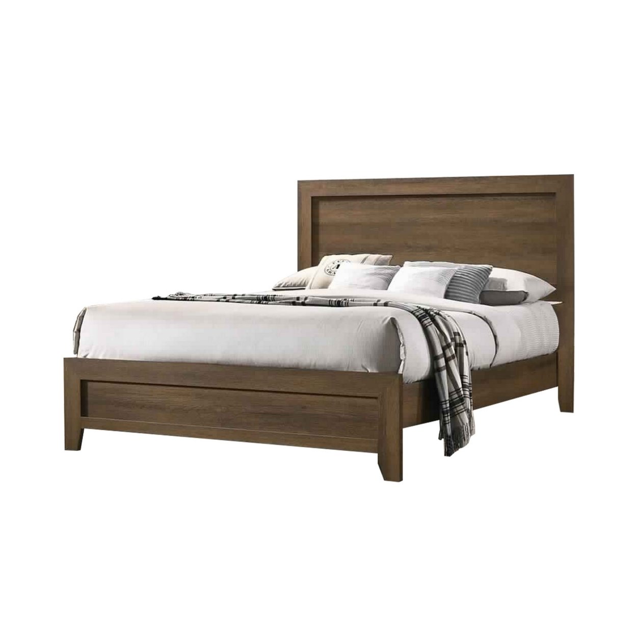 Transitional Style Wooden Eastern King Bed With Raised Molding Trim, Brown- Saltoro Sherpi