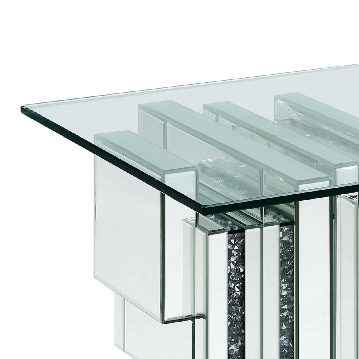 Glass Top End Table With Mirror Panels And Faux Gemstone Accents, Silver- Saltoro Sherpi