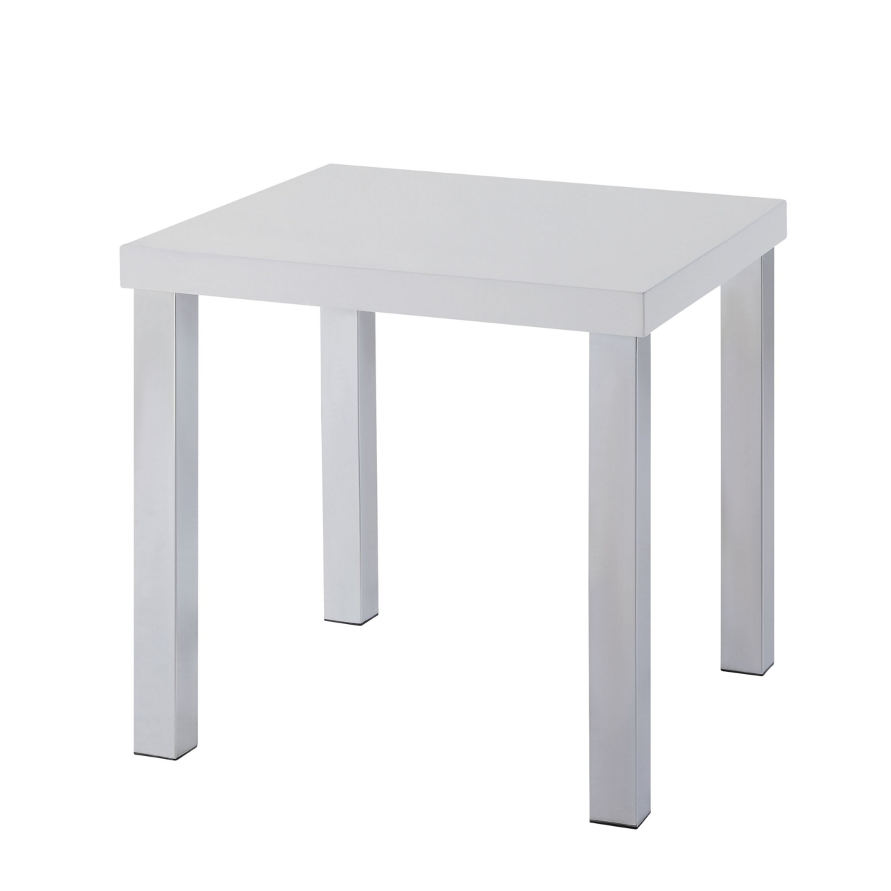 Square Wooden End Table With Straight Metal Legs, White And Chrome- Saltoro Sherpi
