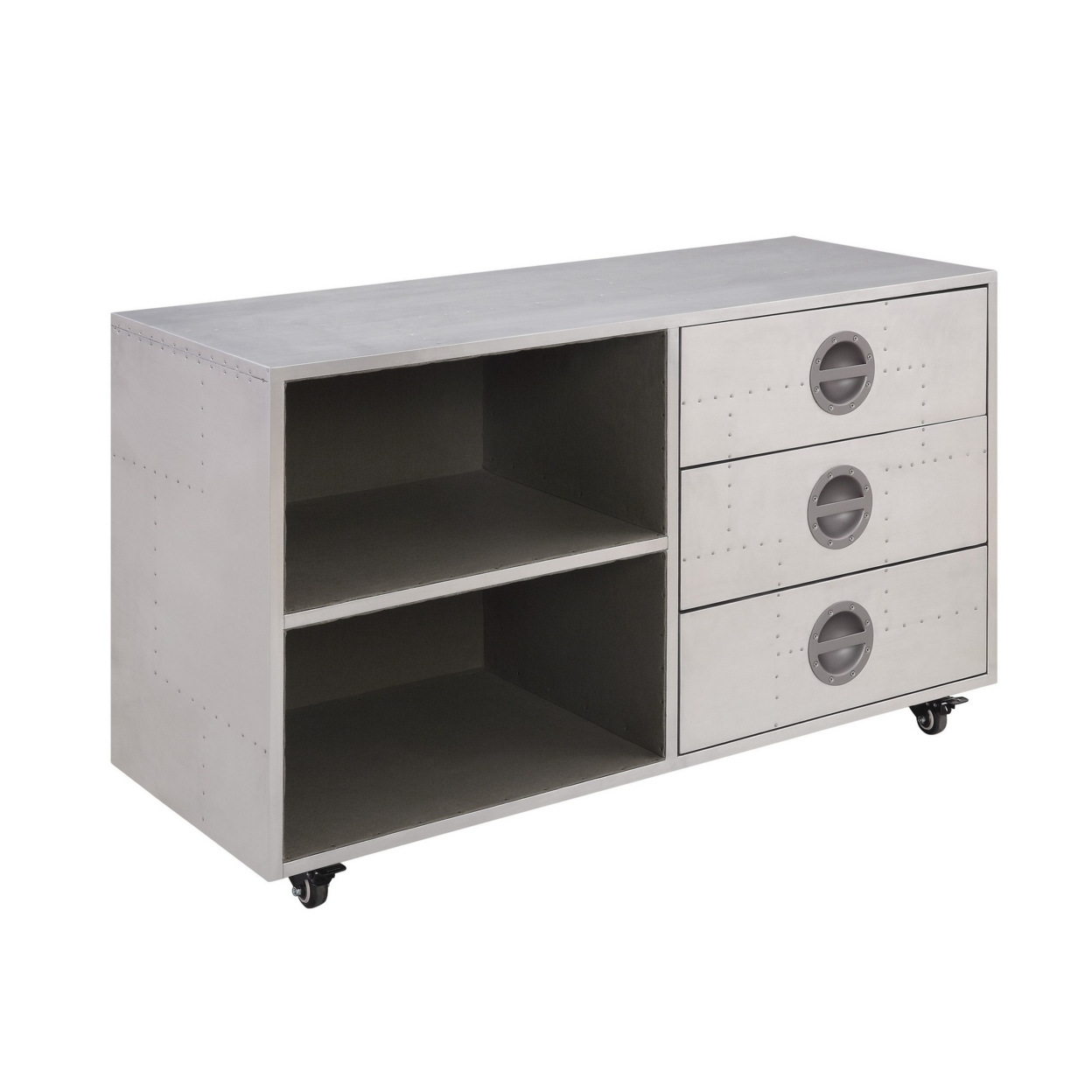 3 Drawer Metal Cabinet With Aluminum Patchwork And 1 Shelf, Silver- Saltoro Sherpi