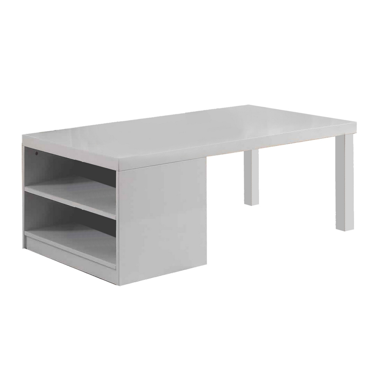 Wood And Metal Frame Coffee Table With Open Shelves, White And Chrome- Saltoro Sherpi