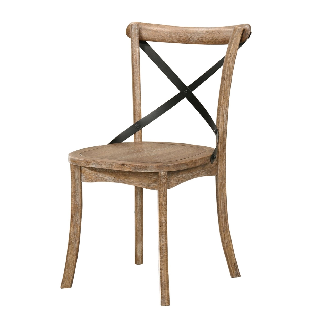 Wood And Metal Side Chair With X Open Back, Set Of 2, Rustic Brown And Black- Saltoro Sherpi