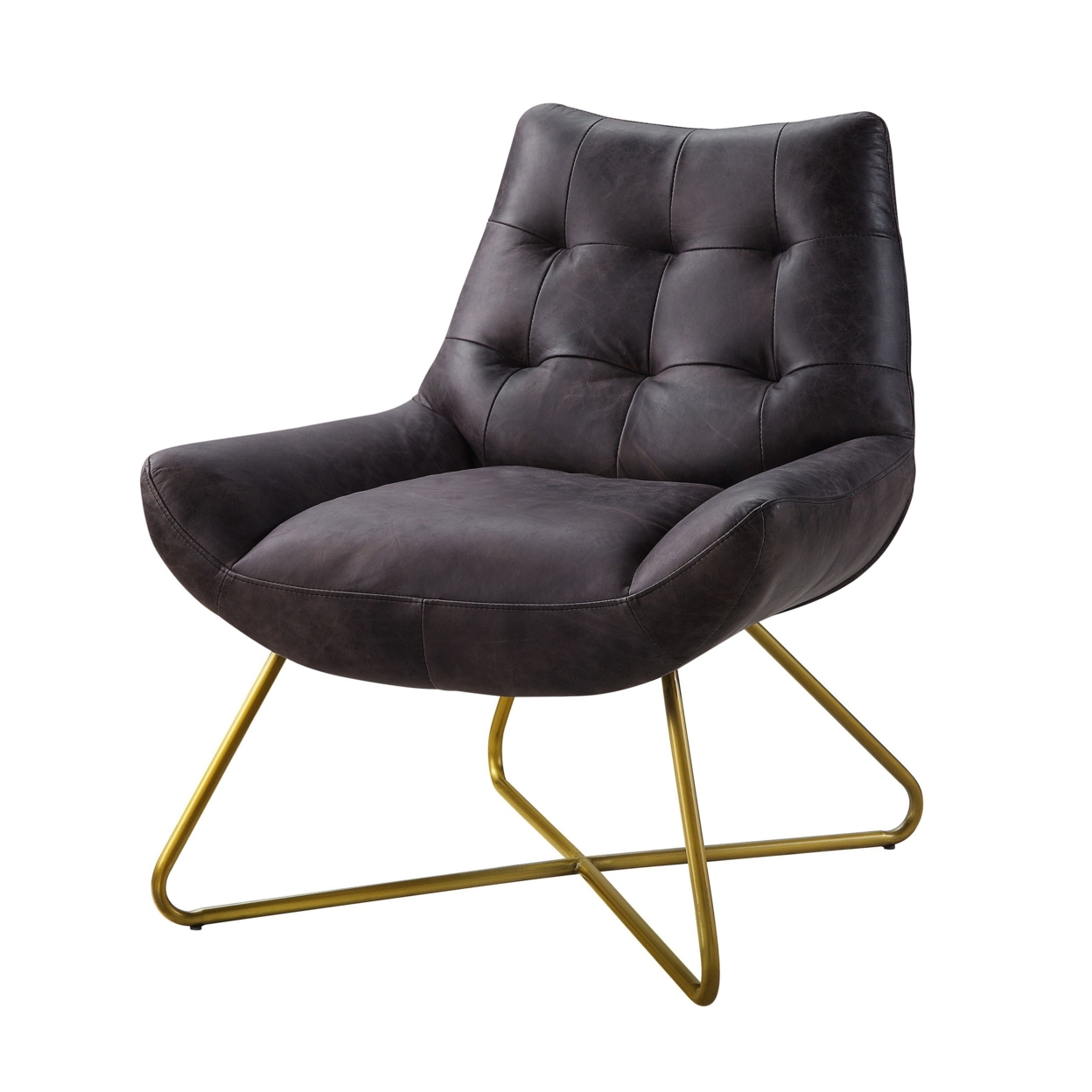 Leatherette Accent Chair With Tufted Backrest And Metal Base,Black And Gold- Saltoro Sherpi
