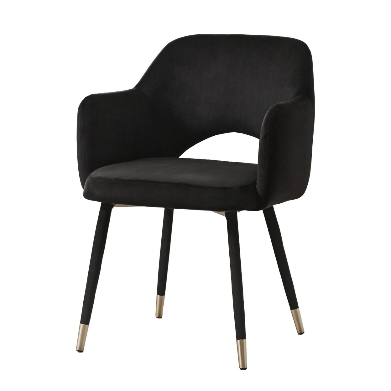 Velvet Padded Accent Chair With Open Back And Angled Legs, Black And Gold- Saltoro Sherpi