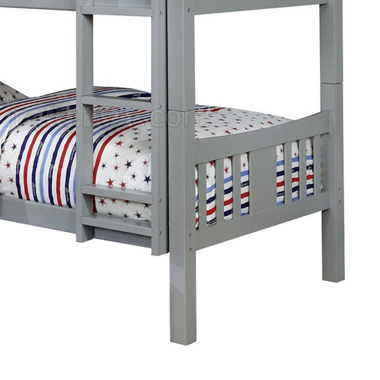 Slatted Twin Over Twin Bunk Bed With Attached Ladder, Gray- Saltoro Sherpi