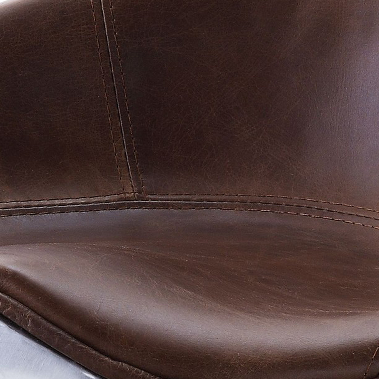 Spherical Metal Ottoman With Leatherette Saddle Seat, Gray And Brown- Saltoro Sherpi