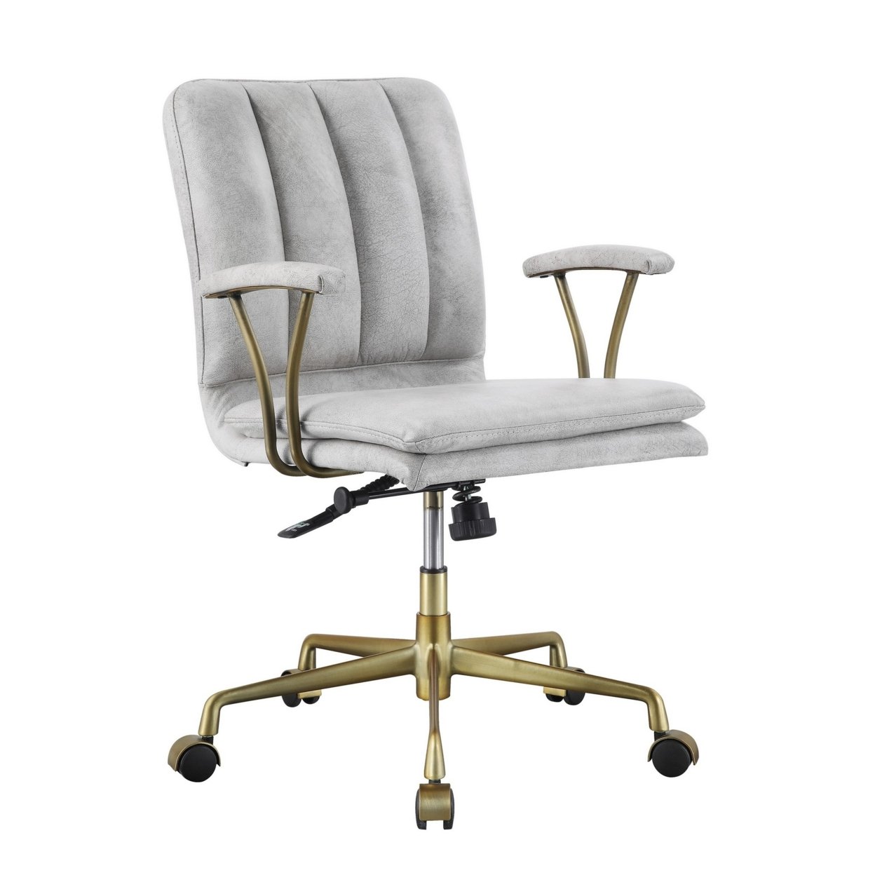 Adjustable Leatherette Swivel Office Chair With 5 Star Base, Gray And Gold- Saltoro Sherpi