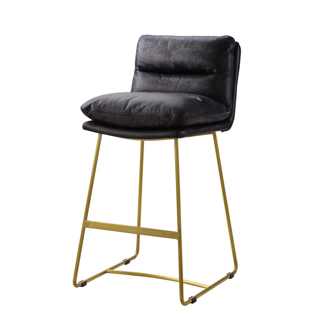 Leatherette Counter Height Chair With Metal Sled Base, Black And Gold- Saltoro Sherpi