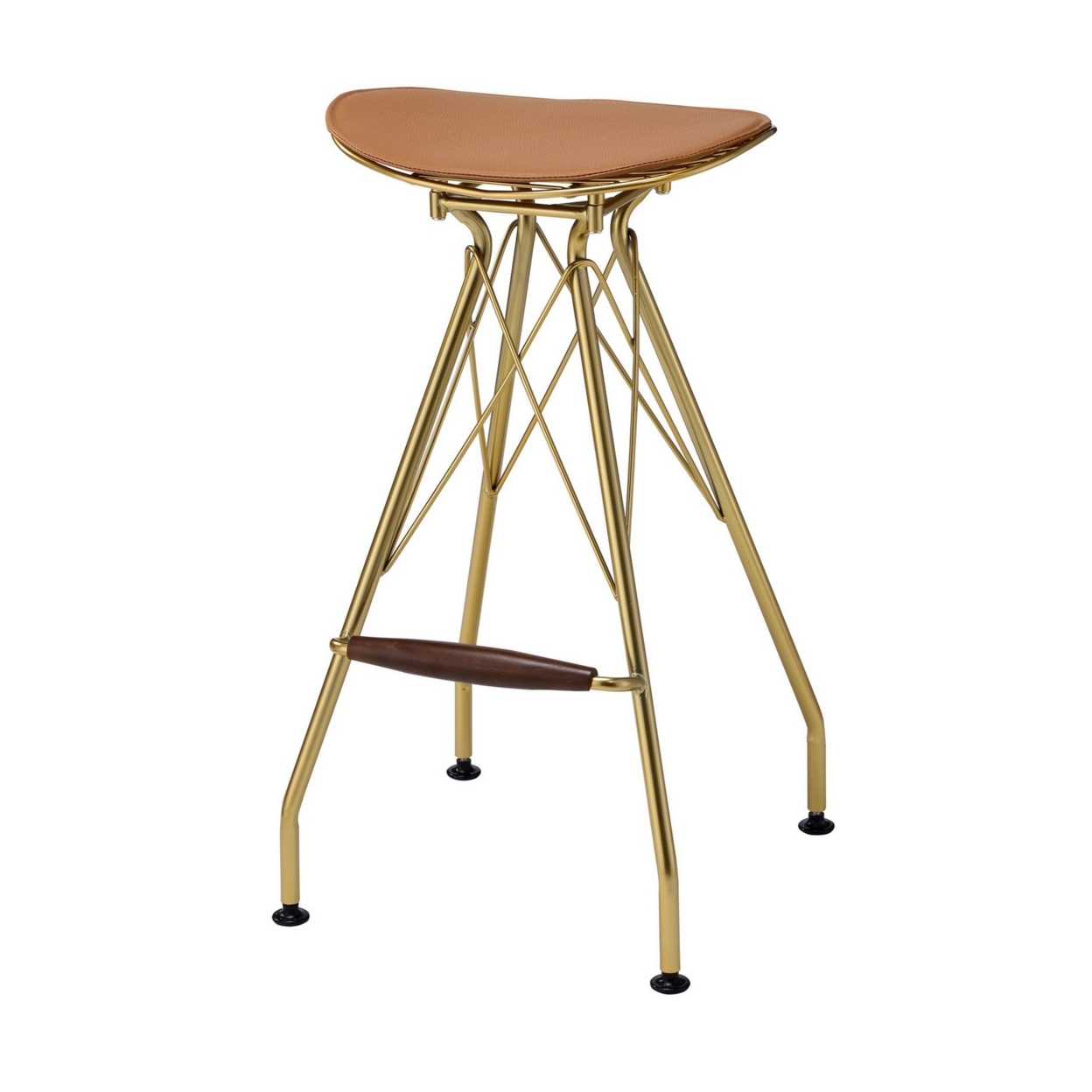 Metal Backless Barstool With Flared Legs And Braces Support, Set Of 2, Gold- Saltoro Sherpi