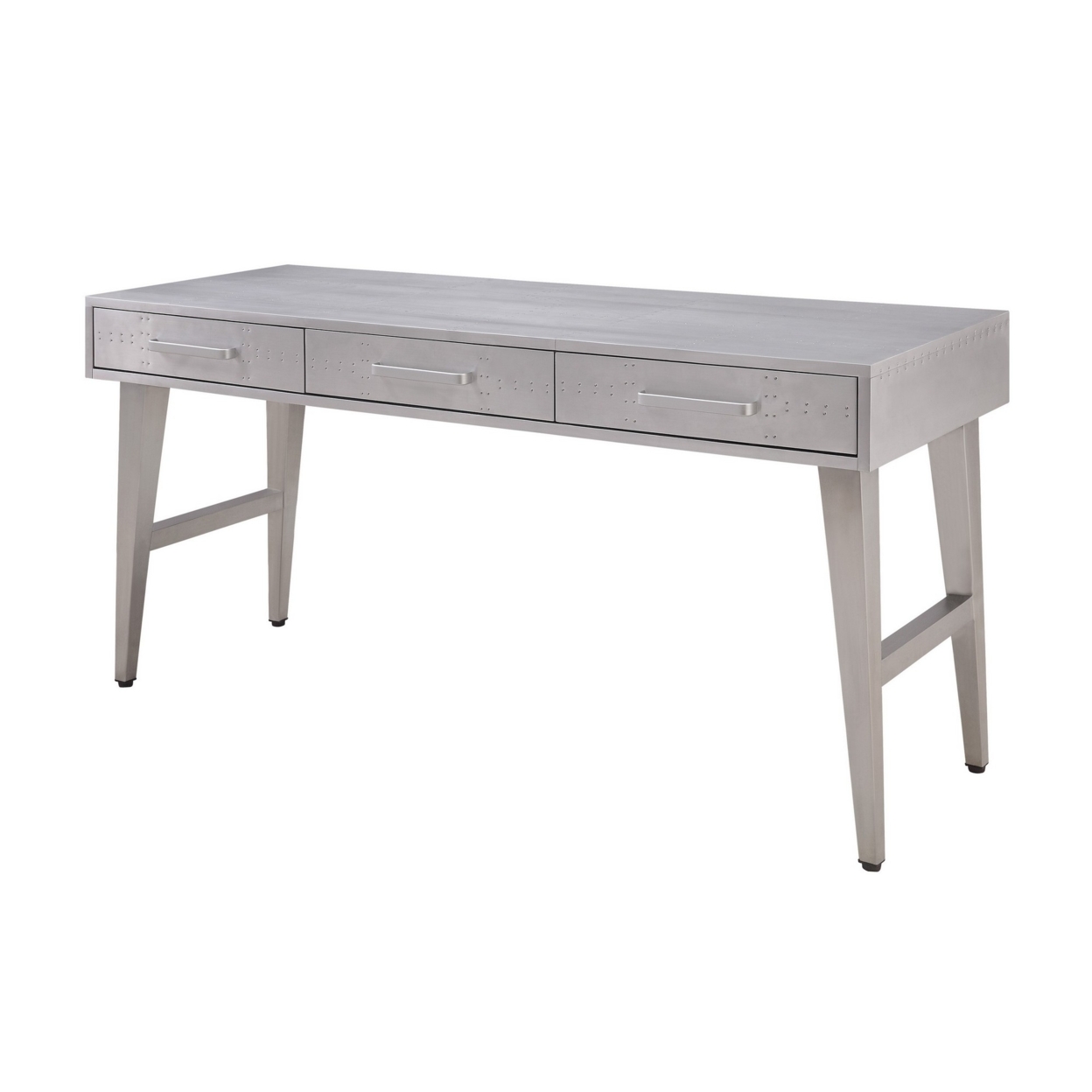 3 Drawer Metal And Wood Rectangular Desk With Aluminum Patchwork, Silver- Saltoro Sherpi