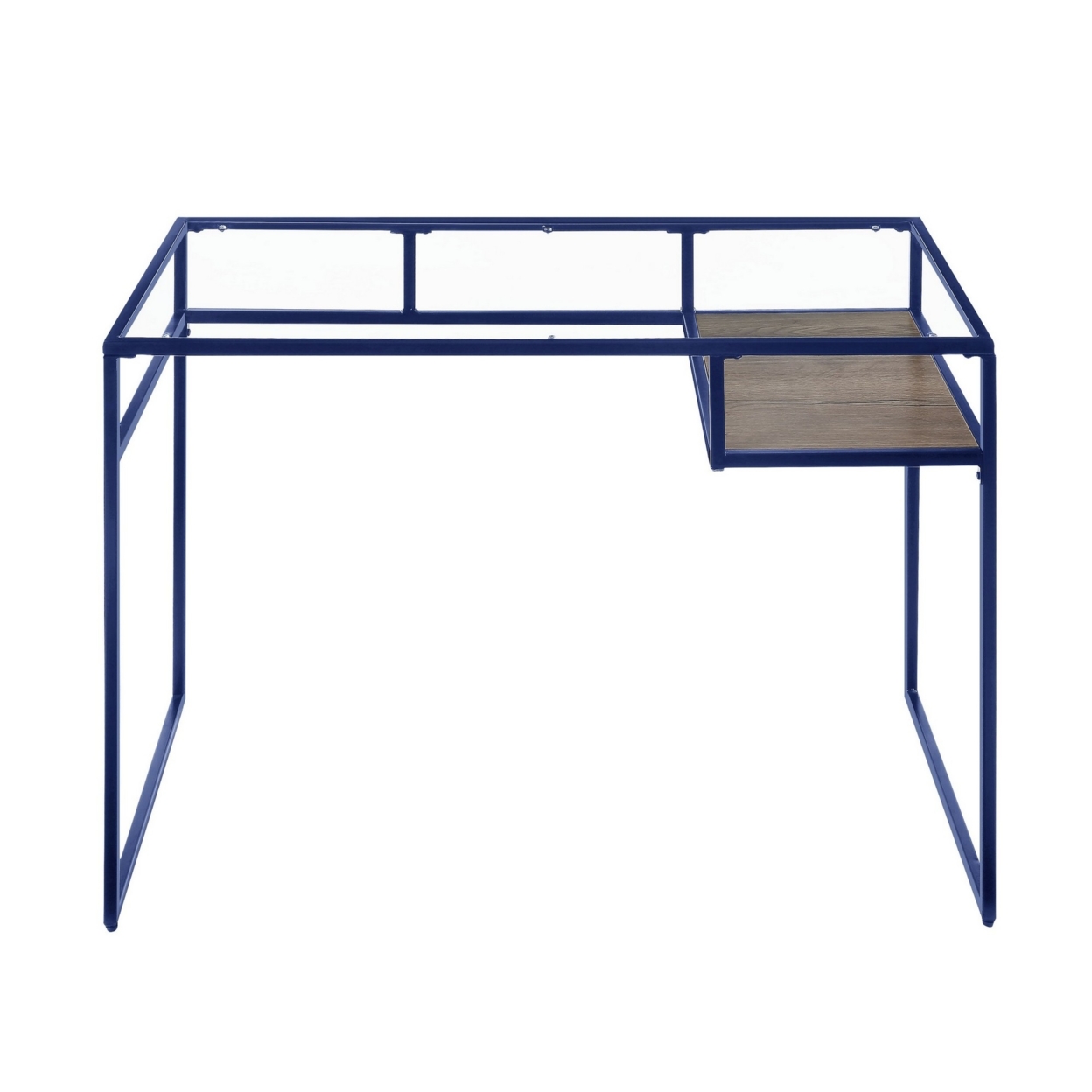 Rectangular Glass Top Desk With Open Compartment And Sled Base, Blue- Saltoro Sherpi