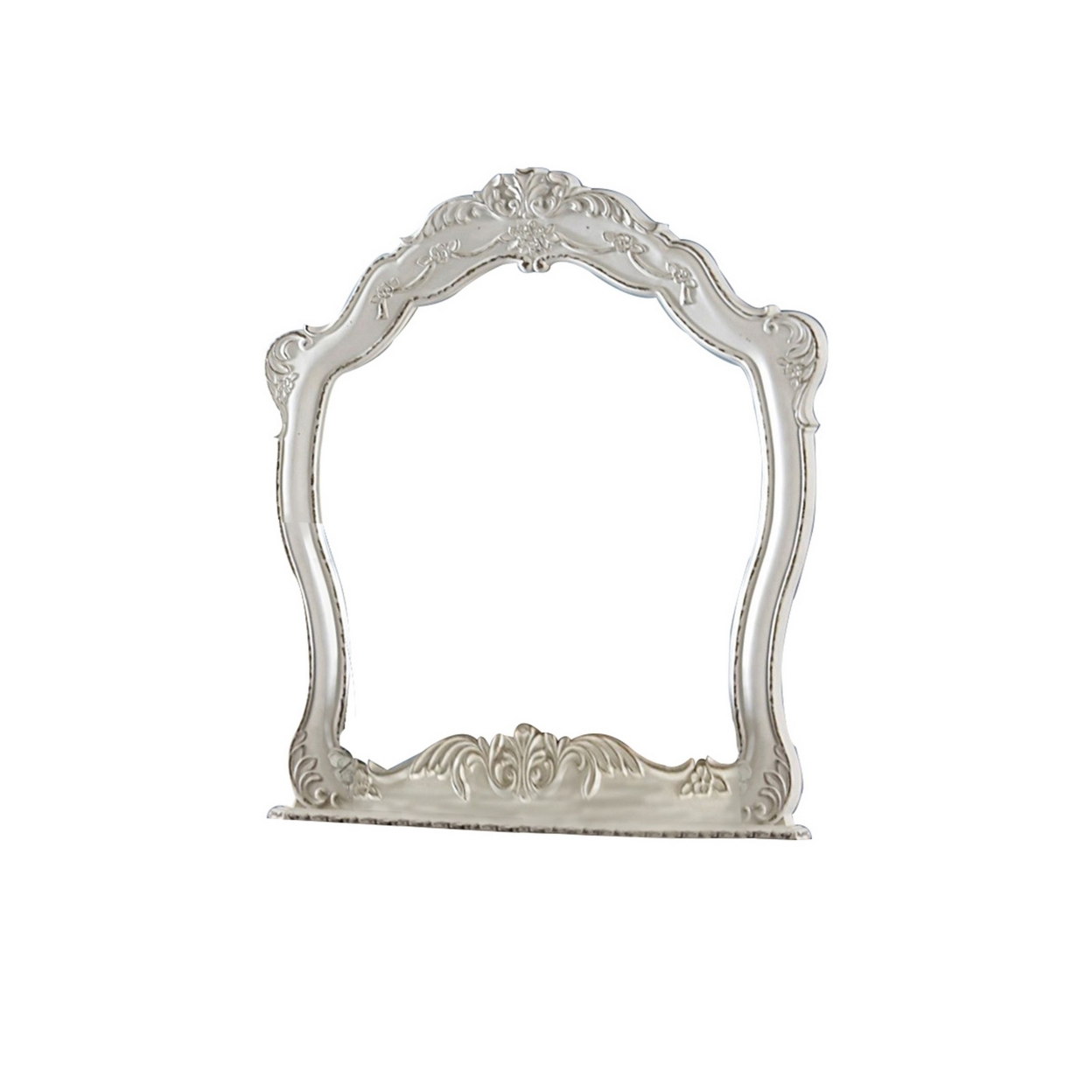 Victorian Style Wooden Frame Dresser Mirror With Floral Motif, White- Saltoro Sherpi