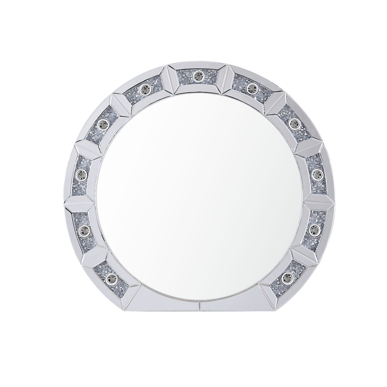 Round Mirror Panel Wall Decor With Light Function And Faux Diamond, Silver- Saltoro Sherpi