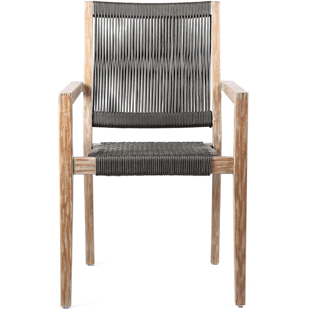 Wooden Outdoor Dining Chair With Fishbone Weave, Set Of 2, Charcoal Black- Saltoro Sherpi