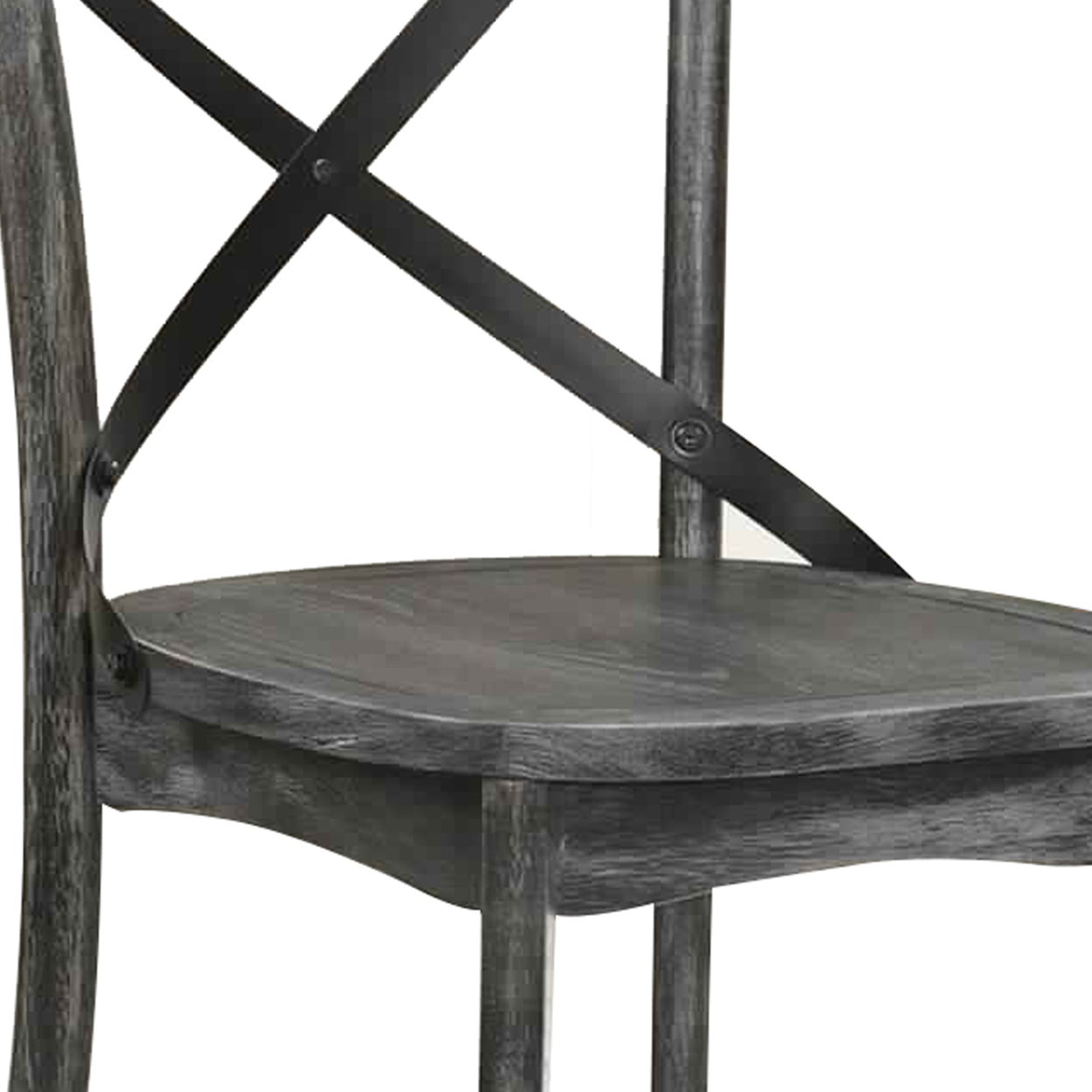 Wood And Metal Side Chair With X Open Back, Set Of 2, Rustic Gray And Black- Saltoro Sherpi
