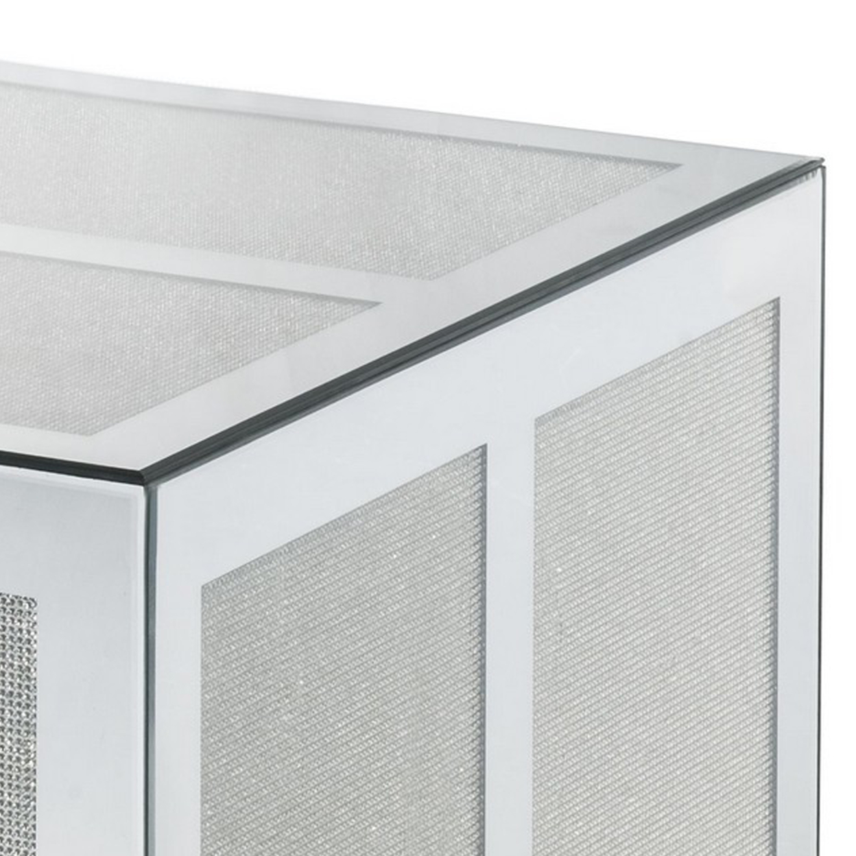 Mirror Panel Rectangular Coffee Table With Faux Diamond Inlays, Silver- Saltoro Sherpi