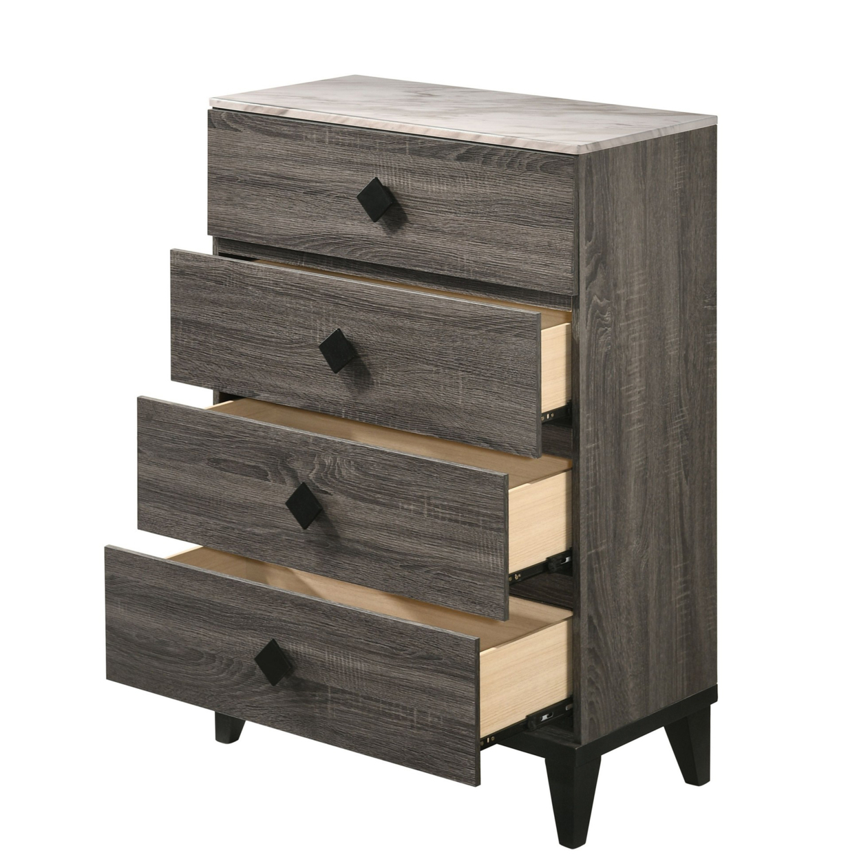 5 Drawer Wooden Chest With Diamond Metal Knobs, Gray And Black- Saltoro Sherpi