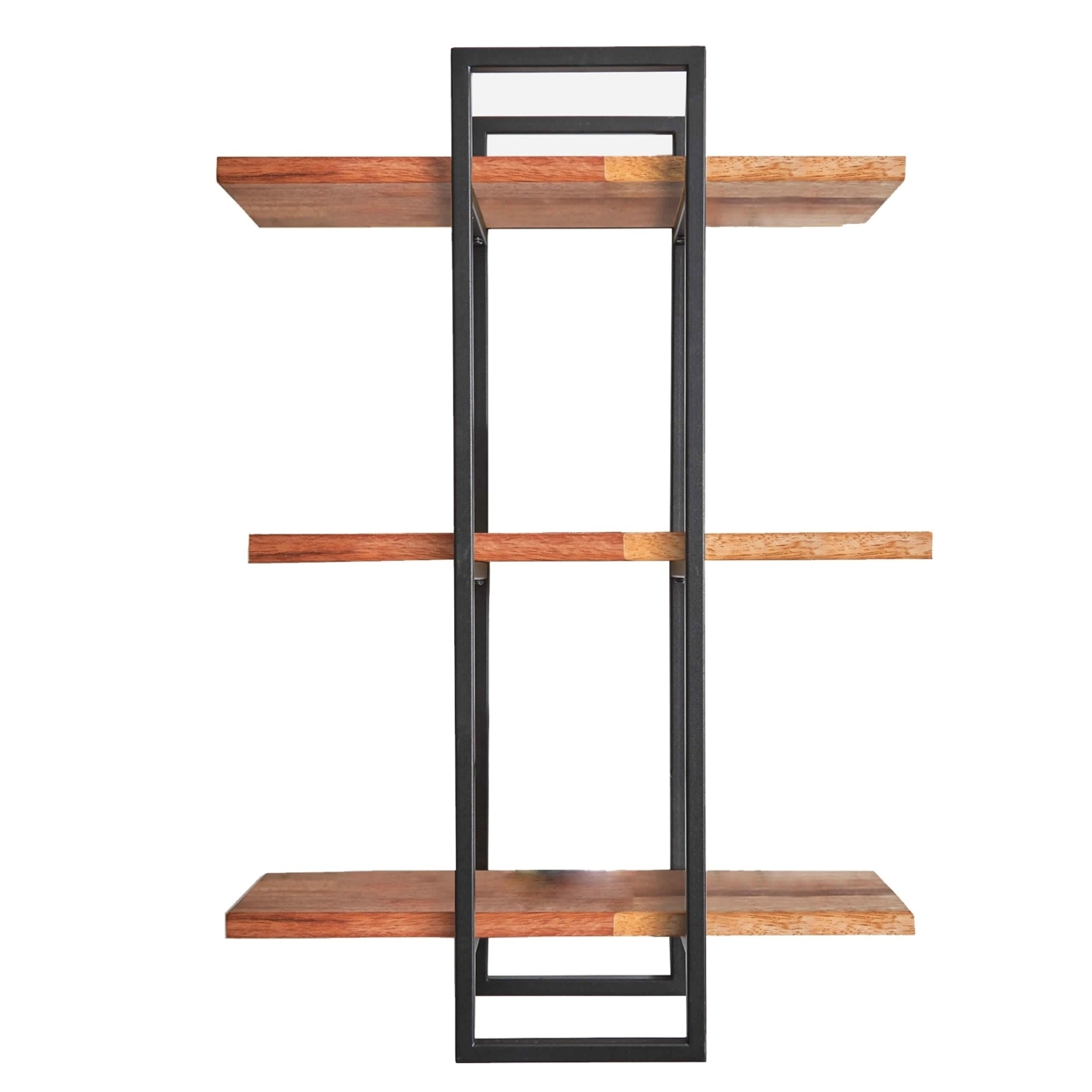 3 Tier Wood And Metal Frame Wall Display With Tubular Frame, Brown And Black- Saltoro Sherpi