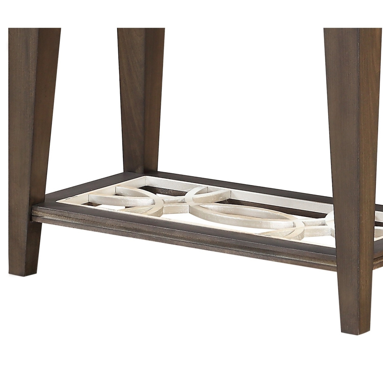 Wood And Glass Side Table With Cut Out Design, Brown- Saltoro Sherpi