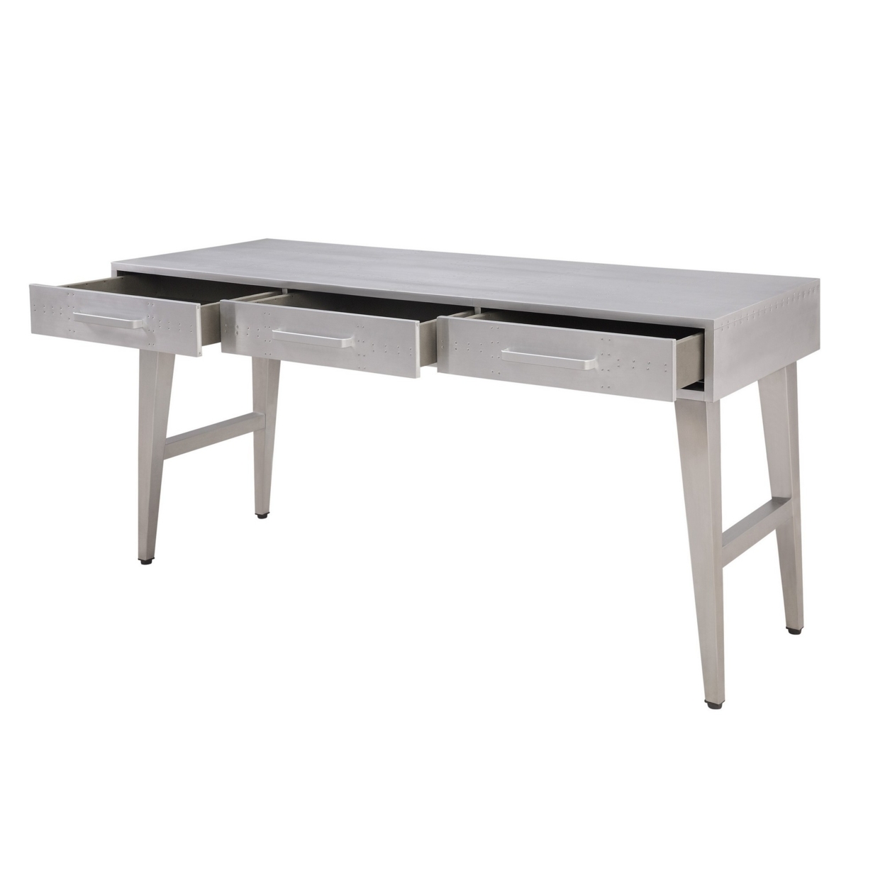 3 Drawer Metal And Wood Rectangular Desk With Aluminum Patchwork, Silver- Saltoro Sherpi
