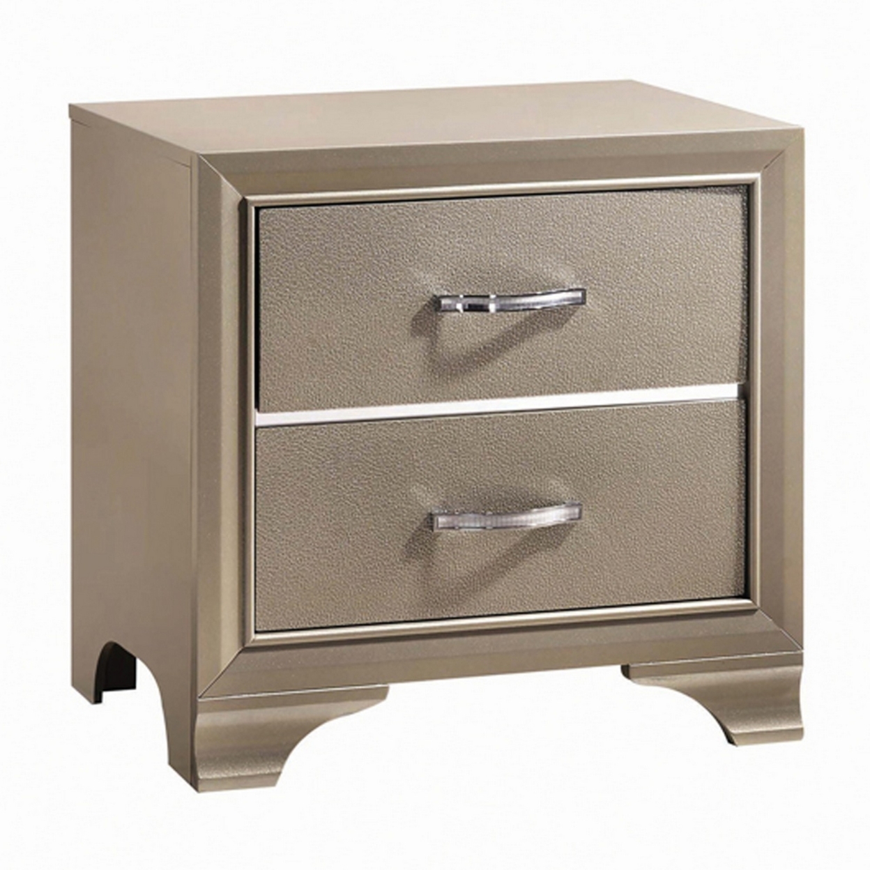 2 Drawers Contemporary Nightstand With Mirror Accents And Metal Pull,Silver- Saltoro Sherpi
