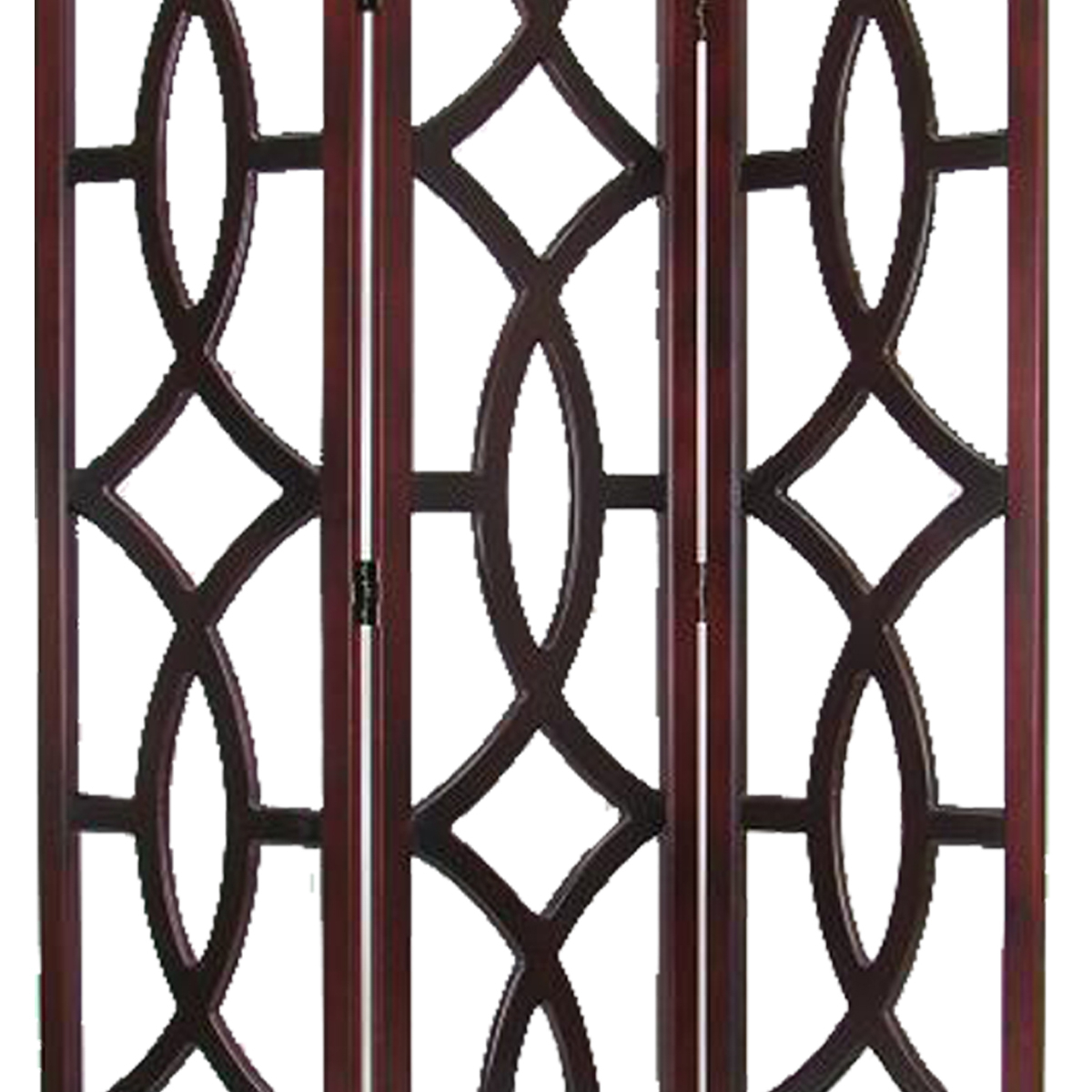 Open Cut Out Design 3 Panel Wooden Frame Screen With Double Hinges, Brown- Saltoro Sherpi