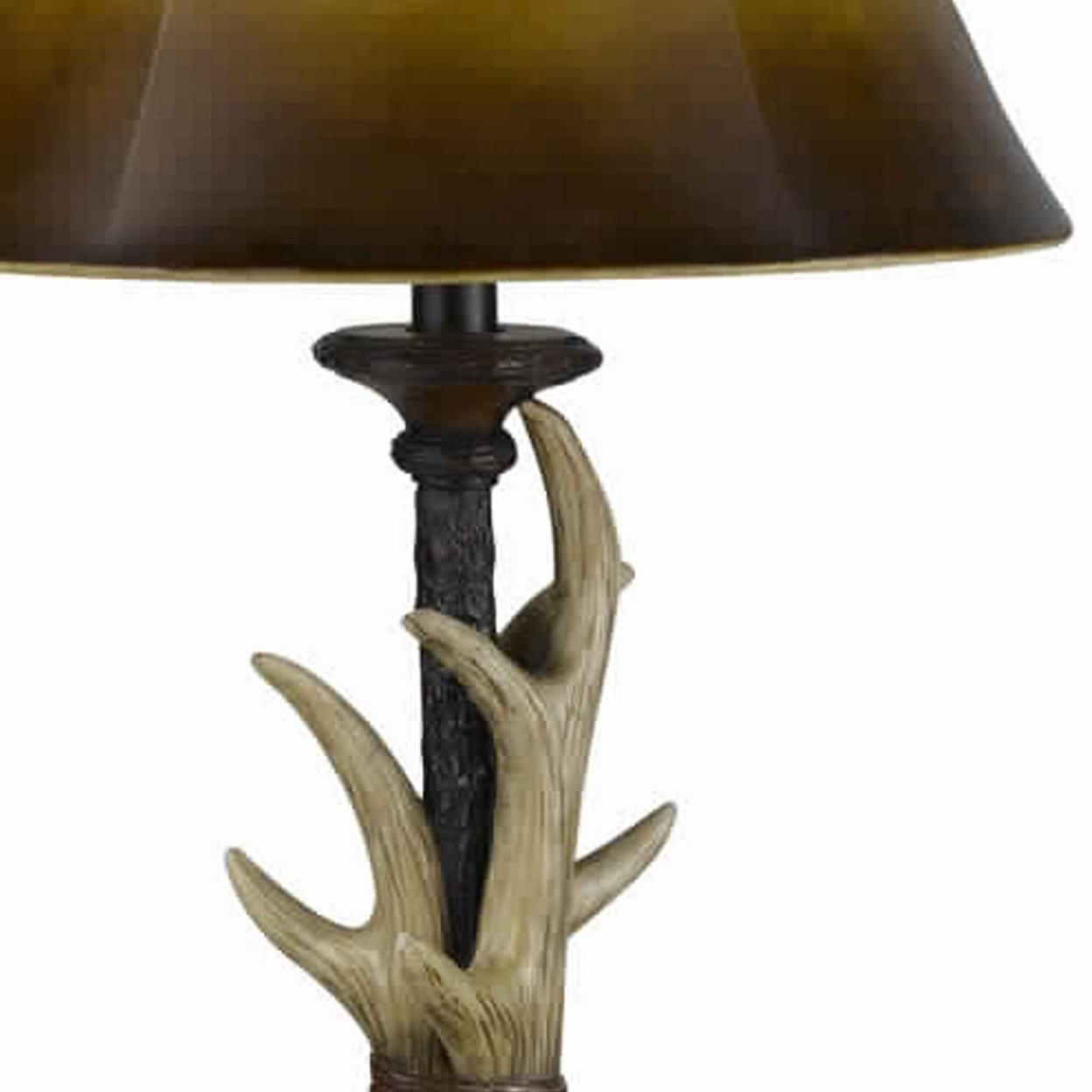 100 Watt Table Lamp With Buckhorn Design Body And Bell Shade, Brown- Saltoro Sherpi