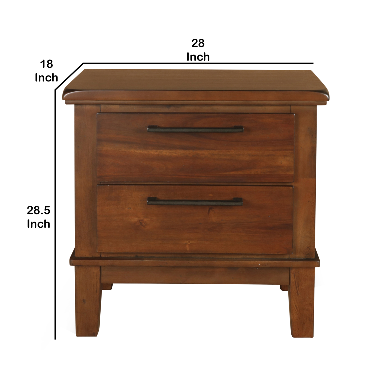 Wooden Nightstand With Chamfered Legs And 2 Spacious Drawers, Brown- Saltoro Sherpi